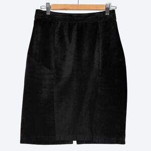 VTG 80s 90s G-III Black Suede Leather Midi Skirt Womens 9/10 Snap Pleat Western